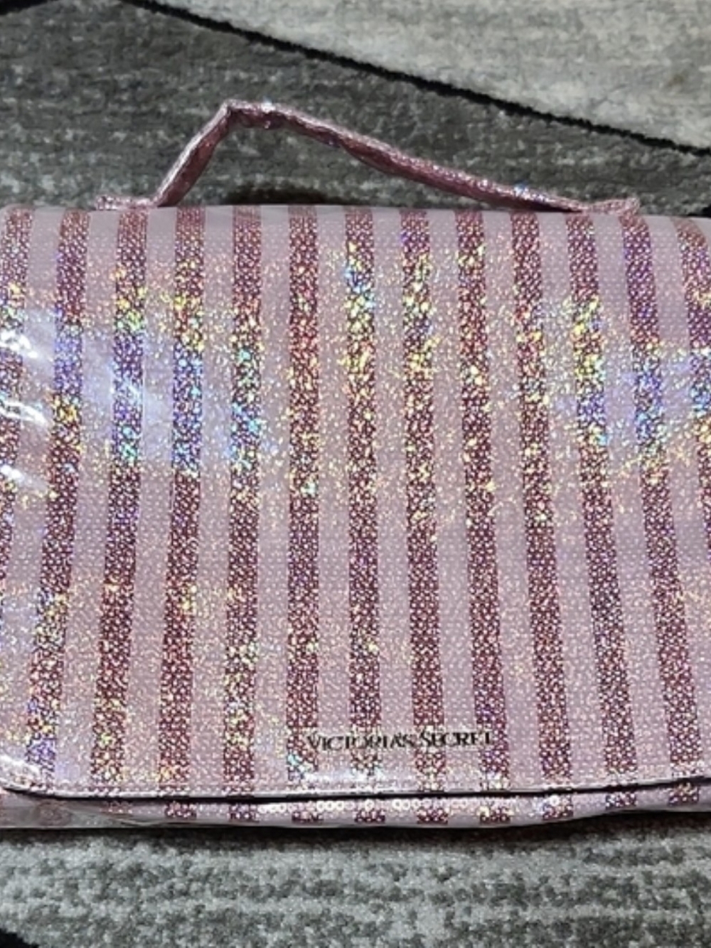 Victoria's Secret Pink Sequin Stripe Cosmetic Case